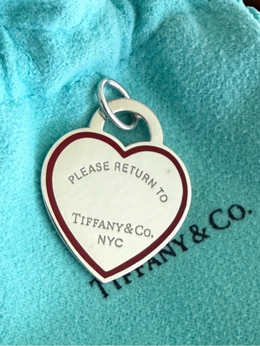 Tiffany & Co. Silver Heart Pendant with Red Accent